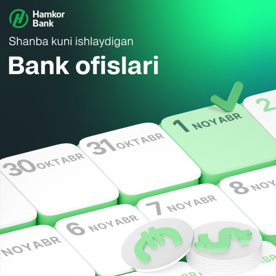 Bank ofislarimiz dam olish kunlari ham siz bilan!