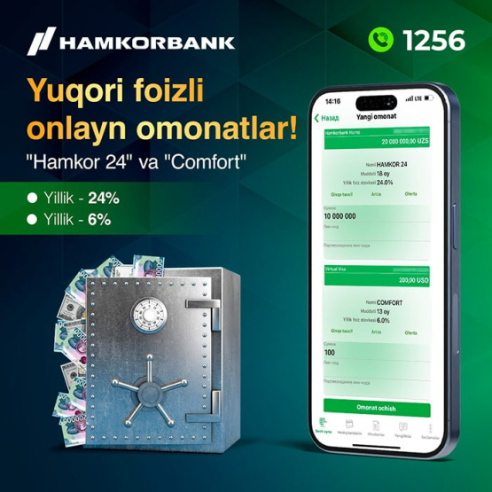 "Hamkor 24" va "Comfort" onlayn omonatlari