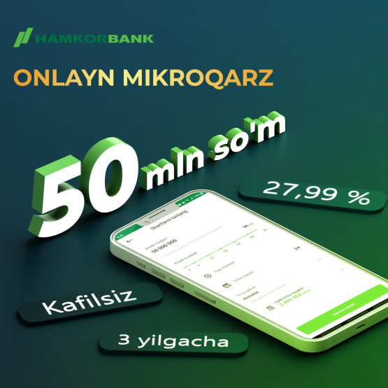Hamkorbank'dan tezkor — ONLAYN MIKROQARZ!