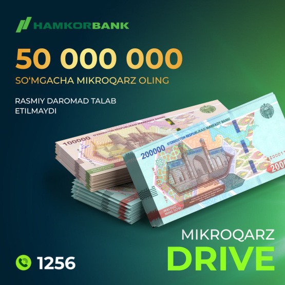 Mikroqarz "DRIVE": Hamkorbank'dan avtomobil garovi evaziga 50 000 000 so‘mgacha mikroqarz oling!