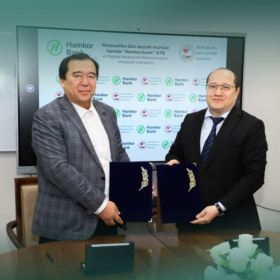 "Hamkorbank" ATB va Respublika Qon quyish markazi oʻrtasida uzoq muddatli hamkorlik to‘g‘risidagi memorandum imzolandi